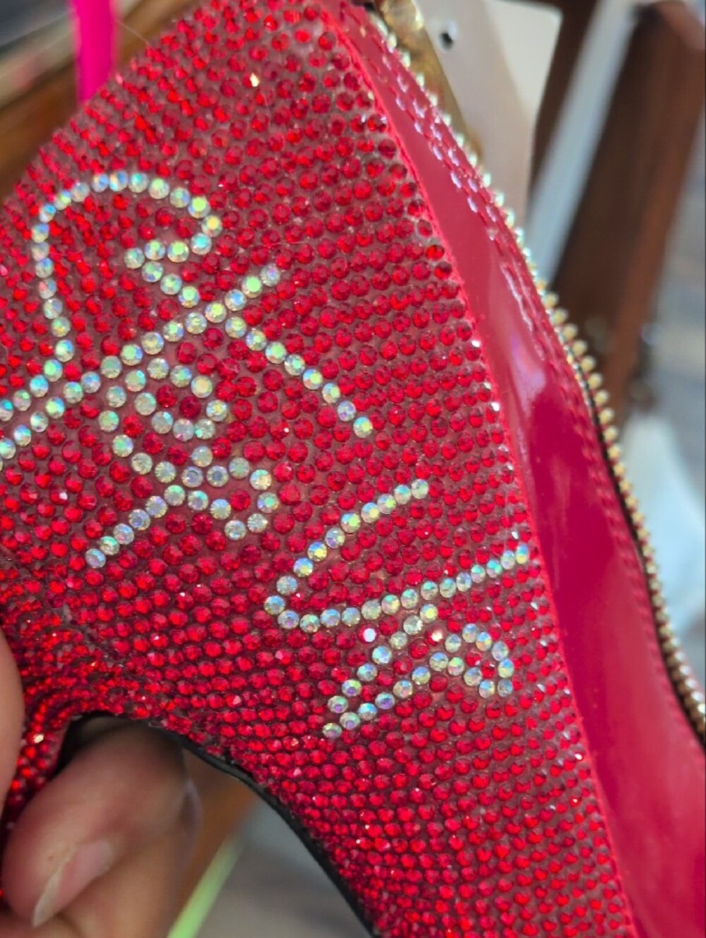 Aldo Stilletto Step Up Red Glitter With Love Shoe Crossbody - Picture 6 of 9